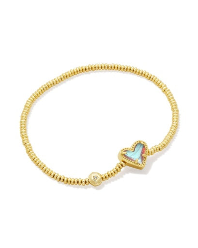 Ari Heart Stretch Bracelet Gold Dichroic Glass Charm