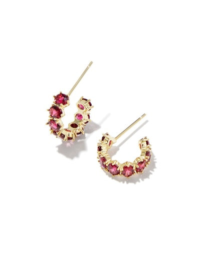 Cailin Crystal Huggie Earrings Gold Burgundy Crystal