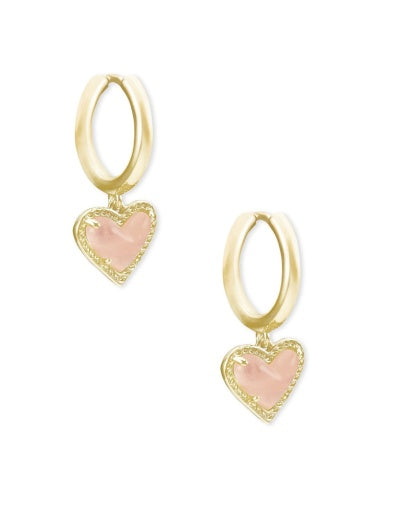 Ari Heart Huggie Earrings Gold Rose Quartz Stylish Jewelry