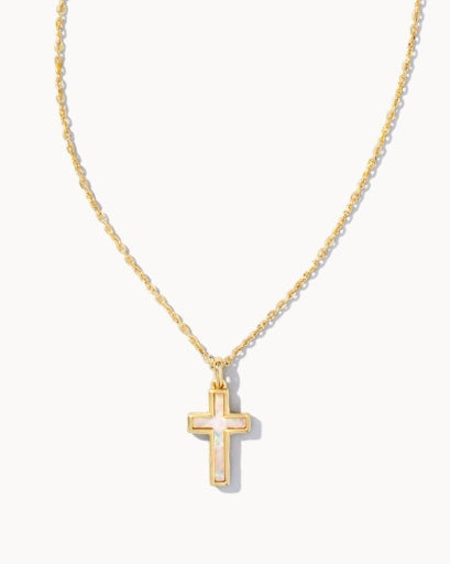 Cross Pendant Necklace Gold White Opal Jewelry Gift