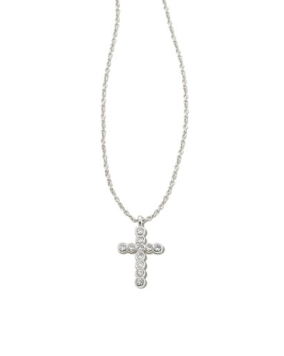 Cross Crystal Pendant Necklace Silver White Crystal Jewelry