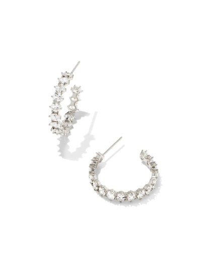 Cailin Crystal Hoop Earrings Rhodium Metal White CZ Jewelry