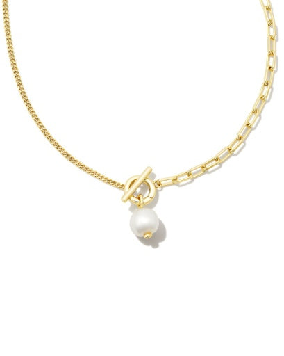 Leighton Pearl Chain Necklace Gold White Pearl Pendant