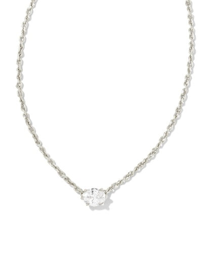 Cailin Crystal Pendant Necklace Rhodium Metal White CZ