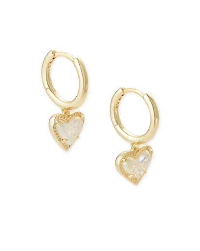 Ari Heart Huggie Earrings Gold Iridescent Drusy Design