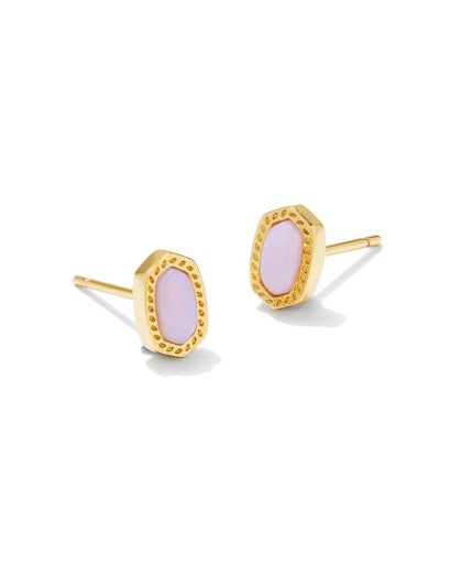 Mini Ellie Stud Earrings Gold Pink Opalite Crystal Dainty