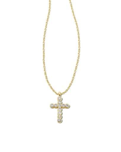 Cross Crystal Pendant Necklace Gold White Crystal Jewelry