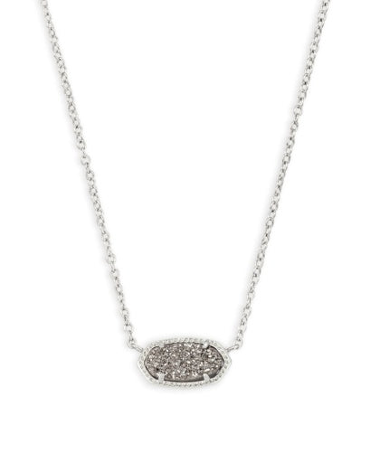 Elisa Short Pendant Necklace Rhodium Platinum Drusy Charm