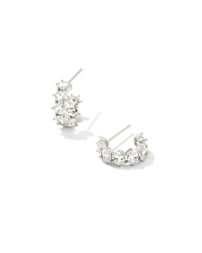 Cailin Crystal Huggie Earrings Rhodium Metal White CZ