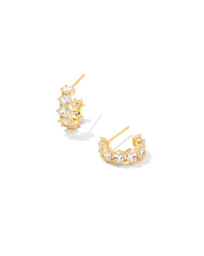 Cailin Crystal Huggie Earrings Gold Metal White CZ Style