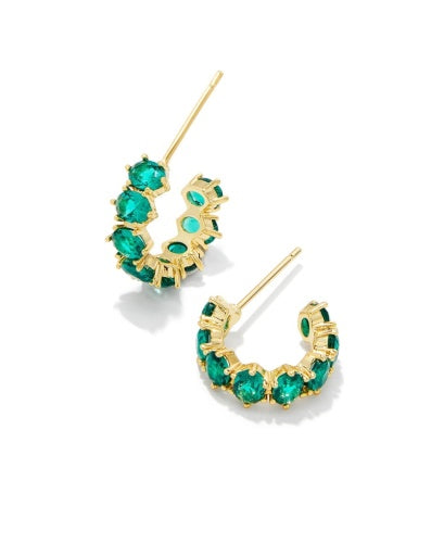 Cailin Crystal Huggie Earrings Gold Green Crystal Elegance