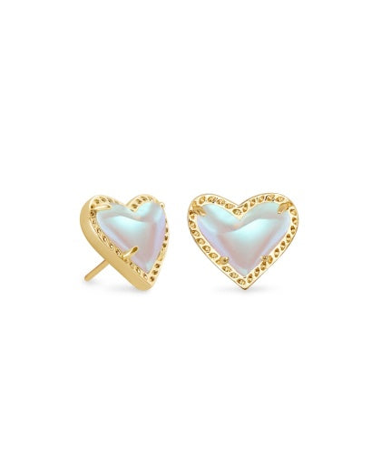 Ari Heart Stud Earrings Dichroic Glass for Romantic Style