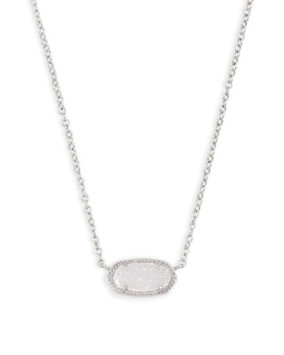 Elisa Short Pendant Necklace Rhodium Iridescent Drusy