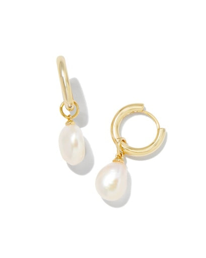 Willa Pearl Huggie Earrings Gold White Pearl Chic Design