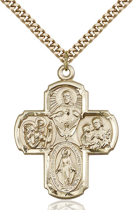 Extel Large 14kt Gold Filled Traditional Catholic 5-Way Cross Cruciform Pendant with 24" chain