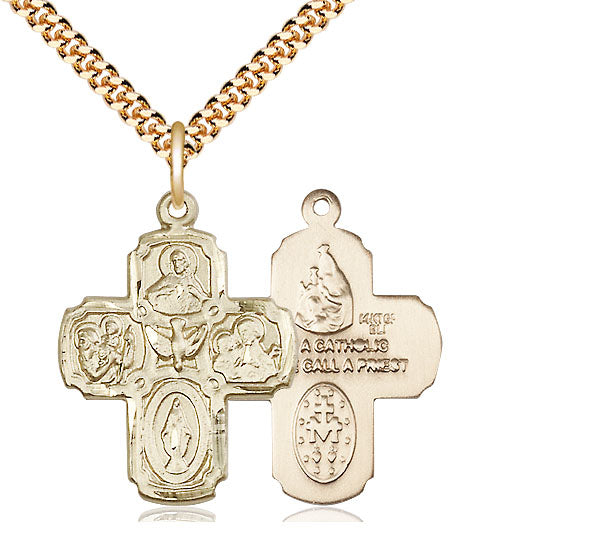 Extel Large 14kt Gold Filled Traditional Catholic 5-Way Cross Cruciform Pendant with 24" chain