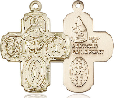 Extel Large 14kt Gold Filled Traditional Catholic 5-Way Cross Cruciform Pendant with 24" chain