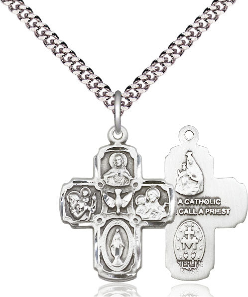 Extel Large Pewter Traditional Catholic 5-Way Cross Cruciform Pendant with 24" chain