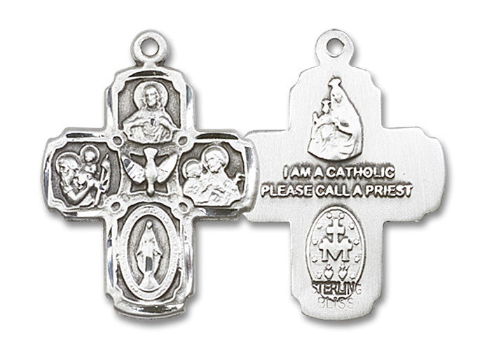 Extel Large Sterling Silver Traditional Catholic 5-Way Cross Cruciform Medal