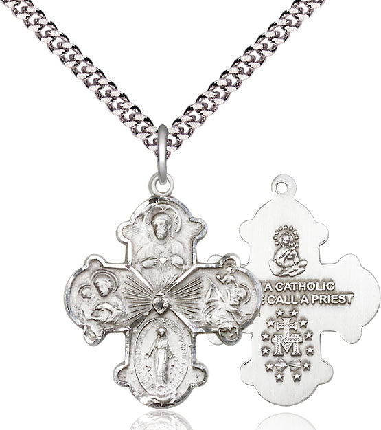 Extel Large Pewter Traditional Catholic 4-Way Cross Cruciform Pendant with 24" chain