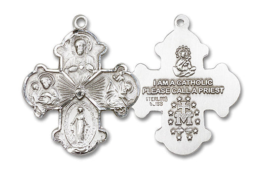 Extel Large Sterling Silver Traditional Catholic 4-Way Cross Cruciform Medal