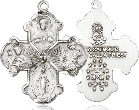 Extel Large Sterling Silver Traditional Catholic 4-Way Cross Cruciform Pendant with 24" chain