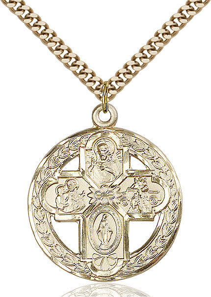 Extel Large 14kt Gold Filled Traditional Catholic 4-Way Cross Cruciform Pendant with 24" chain