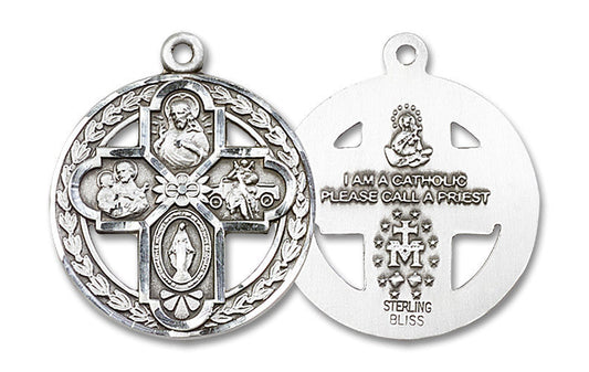 Extel Large Sterling Silver Traditional Catholic 4-Way Cross Cruciform Medal