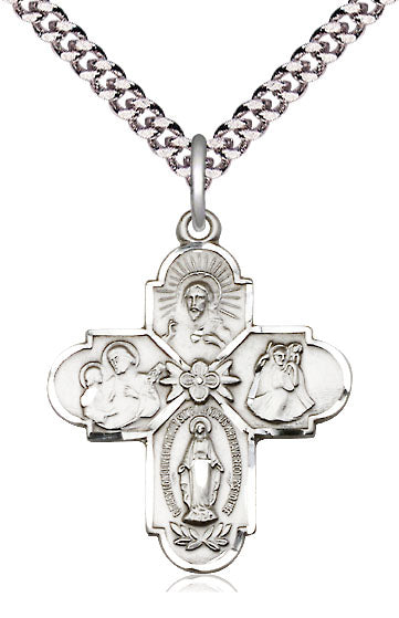 Extel Large Pewter Traditional Catholic 4-Way Cross Cruciform Pendant with 24" chain