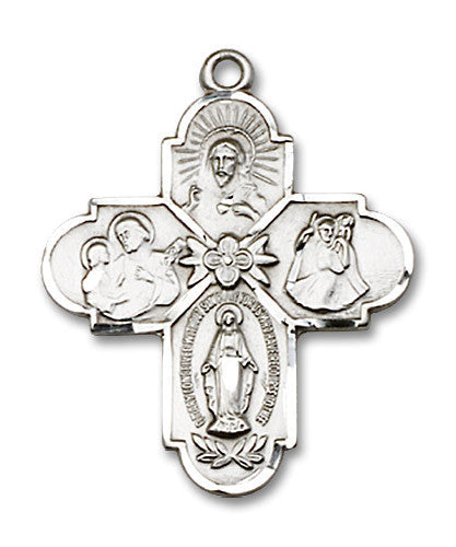 Extel Large Sterling Silver Traditional Catholic 4-Way Cross Cruciform Medal