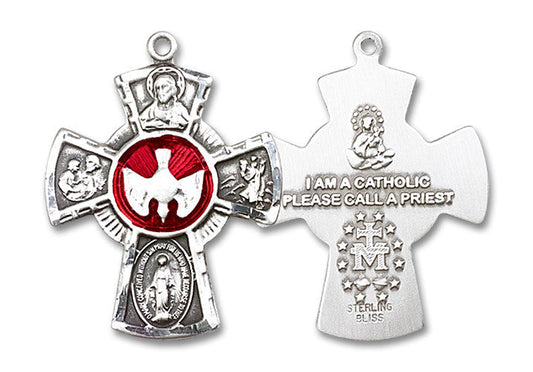 Extel Large  Sterling Silver Traditional Catholic 5-Way Cross Cruciform Medal