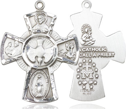 Extel Large Pewter Traditional Catholic 5-Way Cross Cruciform Pendant with 24" chain