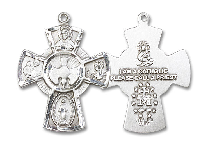 Extel Large Sterling Silver Traditional Catholic 5-Way Cross Cruciform Medal