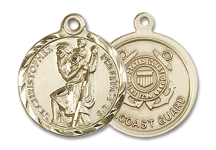 Extel Round Medium 14kt Gold Filled St Christopher Coast Guard Medal, Made in USA