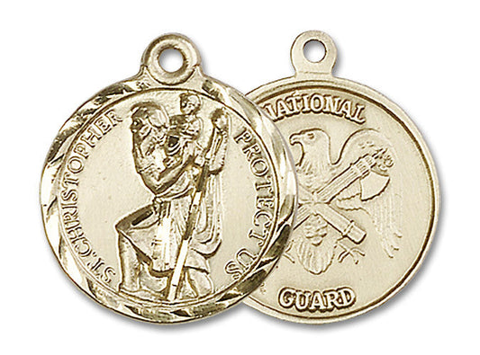 Extel Round Medium 14kt Gold Filled St Christopher National Guard Medal, Made in USA