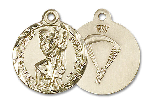 Extel Round Medium 14kt Gold Filled St Christopher Paratrooper Medal, Made in USA