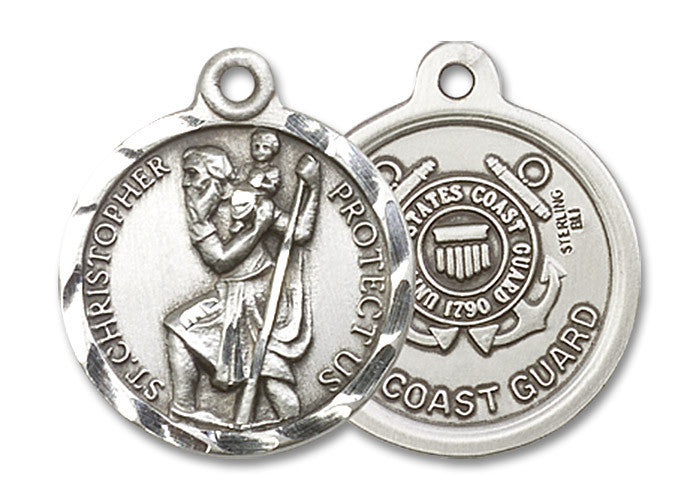 Extel Round Medium Sterling Silver St Christopher Coast Guard Medal, Made in USA