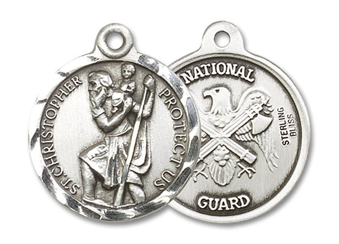 Extel Round Medium Sterling Silver St Christopher National Guard Medal, Made in USA