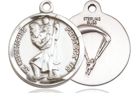 Extel Round Medium Sterling Silver St Christopher Paratrooper Medal, Made in USA