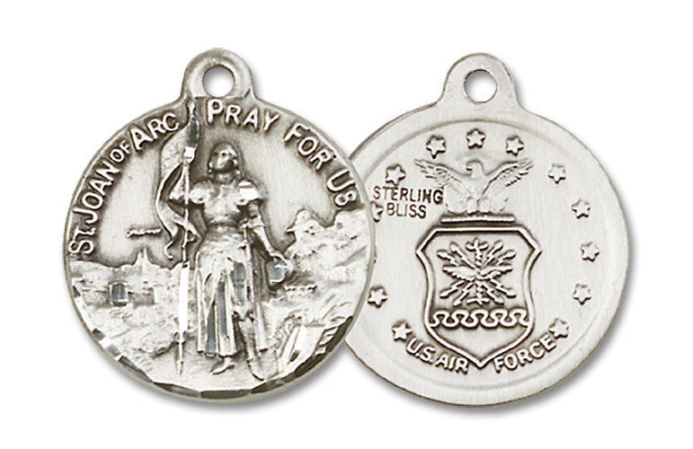 Extel Round Medium Sterling Silver St Joan of Arc Air Force Medal, Made in USA