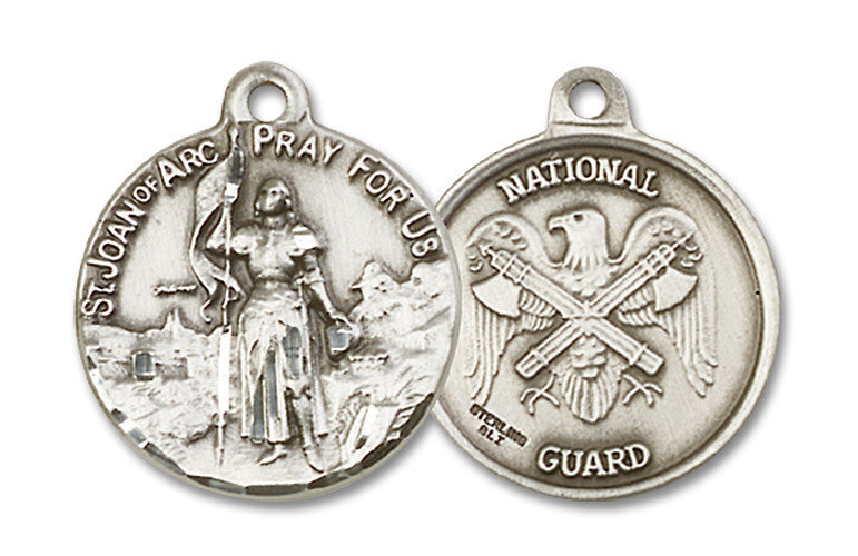 Extel Round Medium Sterling Silver St Joan of Arc National Guard Medal, Made in USA