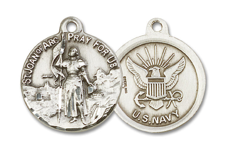 Extel Round Medium Sterling Silver St Joan of Arc Navy Medal, Made in USA