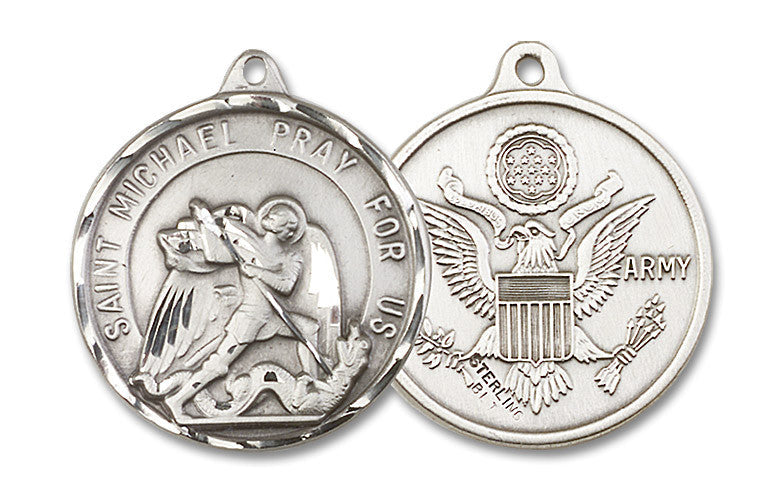 Extel Round Large Sterling Silver St Michael Army Medal, Made in USA