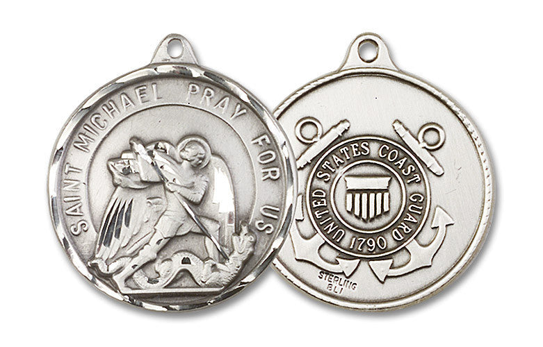 Extel Round Large Sterling Silver St Michael Coast Guard Medal, Made in USA