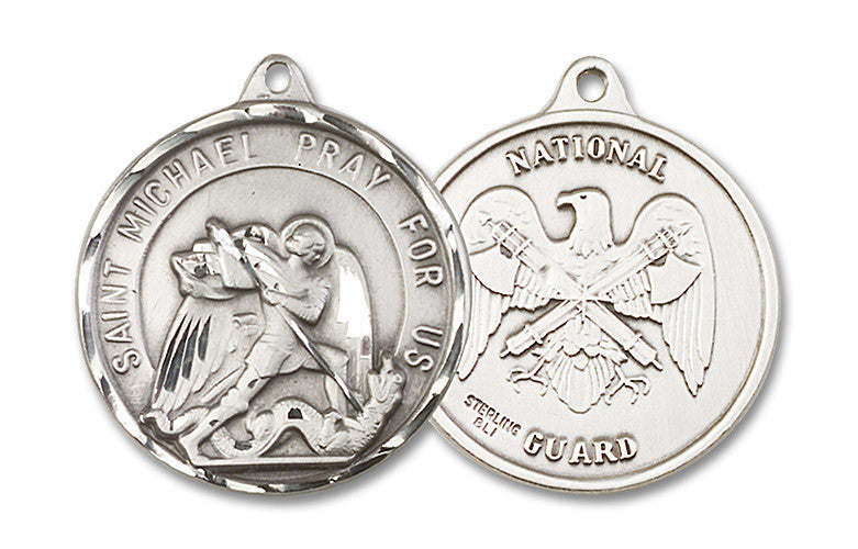 Extel Round Large Sterling Silver St Michael National Guard Medal, Made in USA