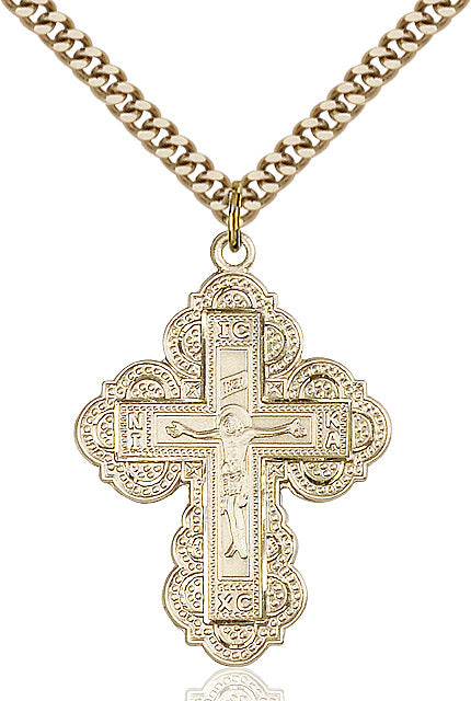 Extel Large 14kt Gold Filled Irene Cross Pendant with 24" chain, Made in USA