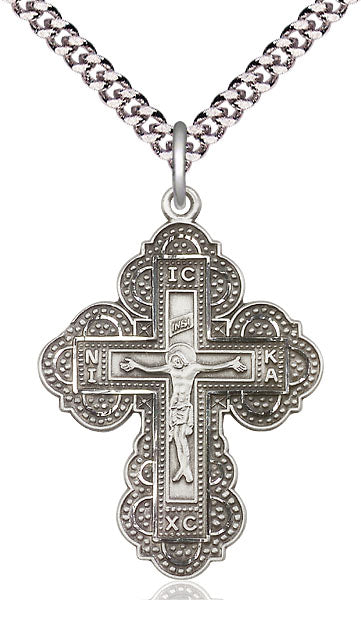 Extel Large Pewter Irene Cross Pendant with 24" chain, Made in USA