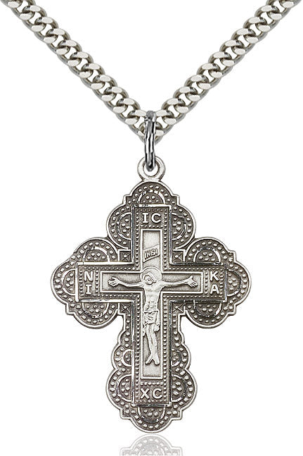 Extel Large Sterling Silver Irene Cross Pendant with 24" chain, Made in USA