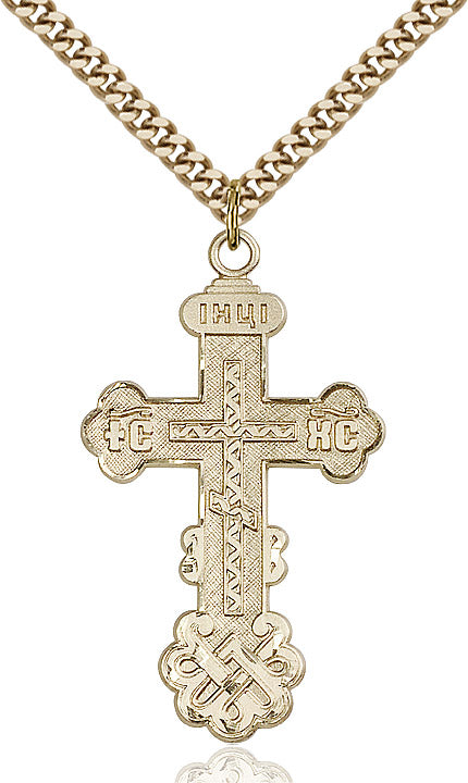 Extel Large 14kt Gold Filled Kiev Cross Pendant with 24" chain, Made in USA