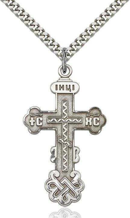 Extel Large Sterling Silver Kiev Cross Pendant with 24" chain, Made in USA